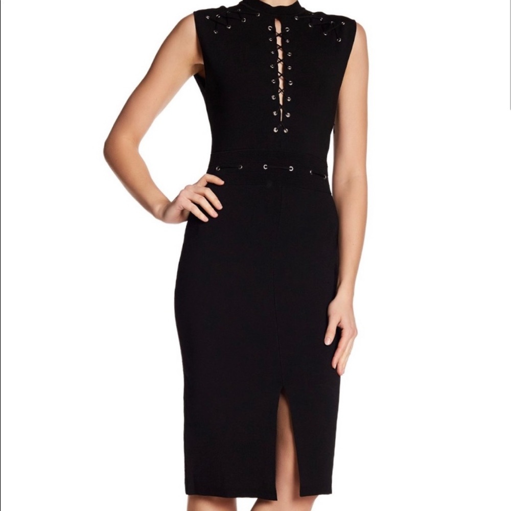 Rachel Roy Lace-Up Midi Dress - XS, Black